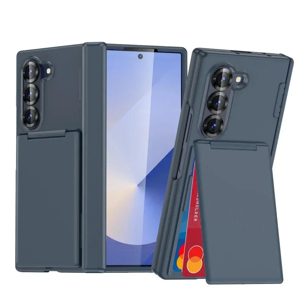 Luxury Flip Kickstand Phone Case For Samsung Galaxy Z Fold 7 6 Fold7 Fold6 5G Folding Bracket Matte Cover with Card Holder