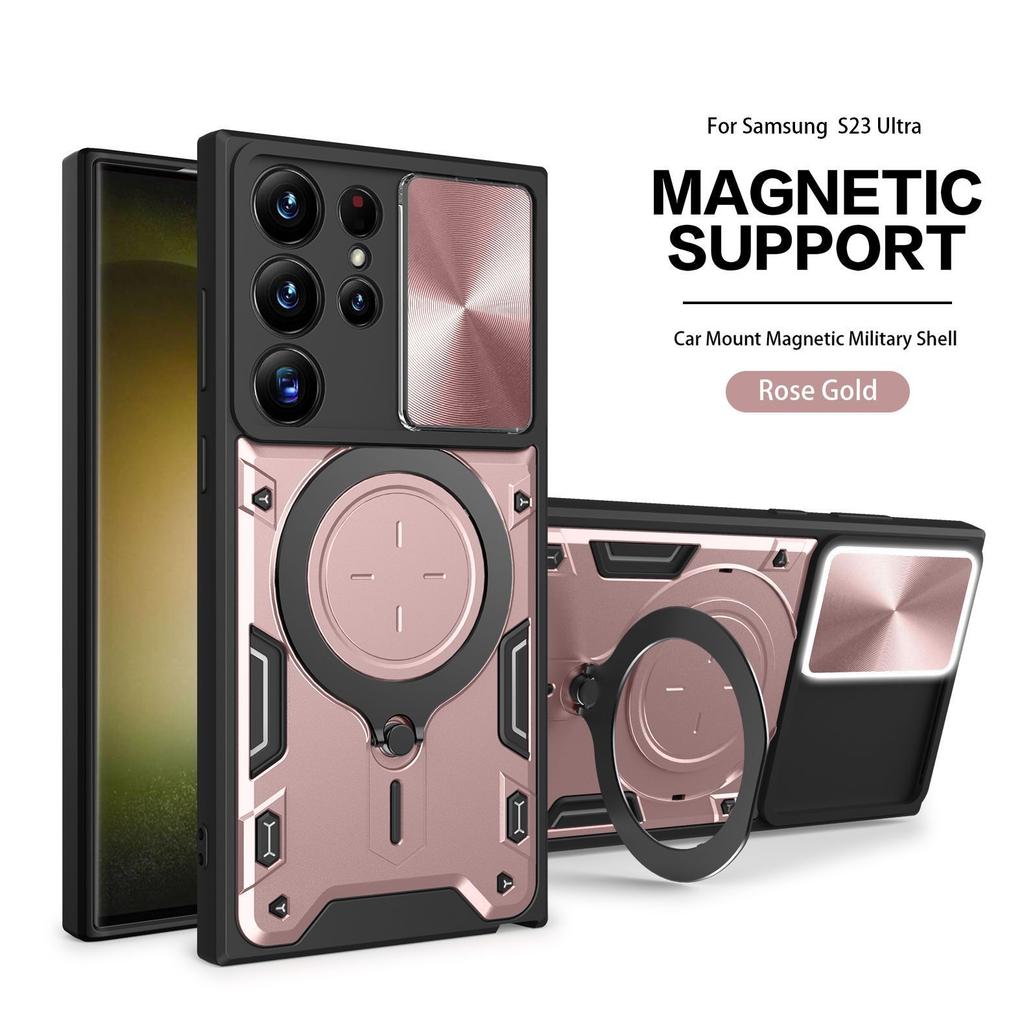 Armor Case for Samsung Galaxy S25 Ultra – Magnetic 360° Rotating Stand Sliding Window Shockproof Full Cover fon Samsung S25/S24/S23/S22/Ultra/Plus/Fe
