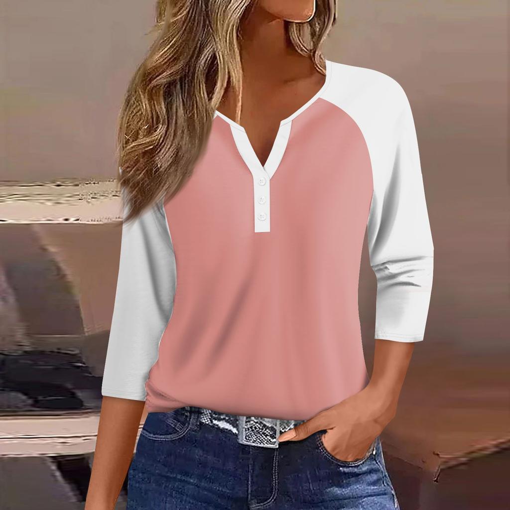 Damskie T Shirt Tee Nadruk Rękaw 3/4 Raglanowy rękaw Codzienny Weekend Moda Podstawowy Dekolt w kształcie litery V Regularny top