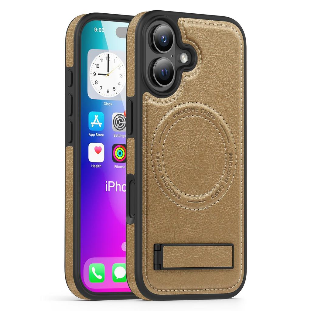 For iPhone 17 Case Compatible with MagSafe Kickstand Leather Phone Back Cover