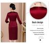 Elegant Autumn V-Neck Slimming Acetate Dress for Moms