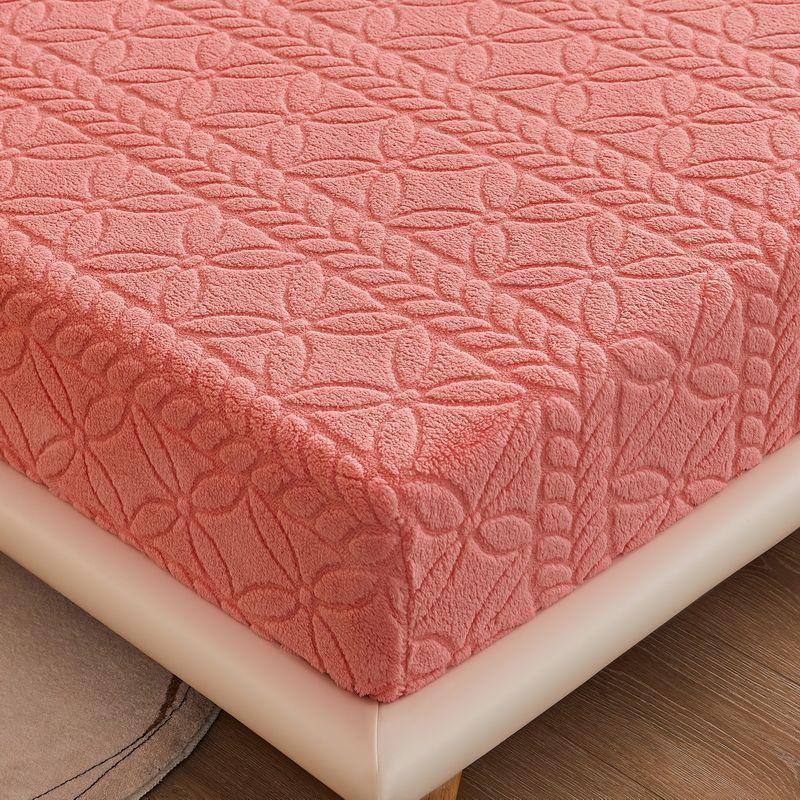 Taffeta Velvet Mattress Cover with Elastic Bands Solid Color Anti-slip Adjustable Fitted Sheet Soft Winter Coral Fleece Bed Sheet
