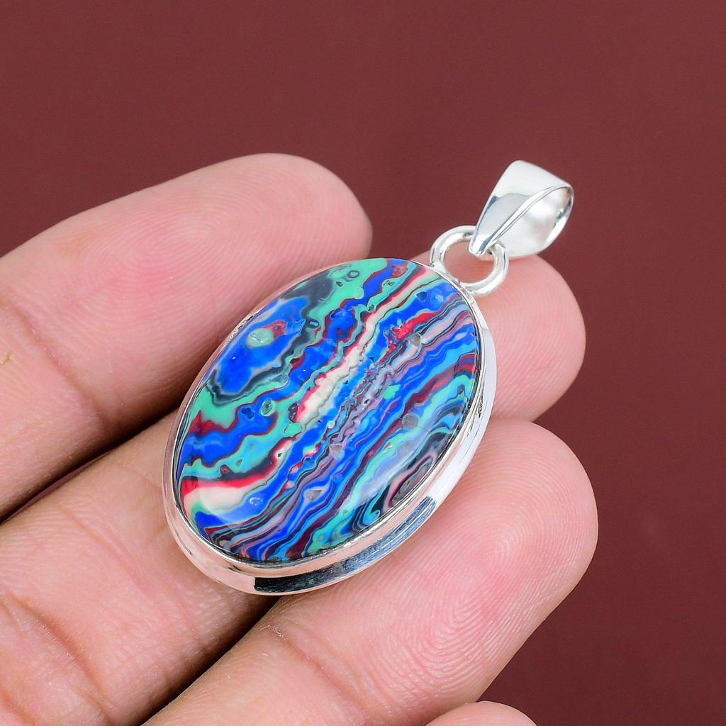 Rainbow Calsilica Pendant Gemstone Pendant Unique Jewelry 925 Sterling Silver Pendant Rainbow Calsilica Jewelry Handmade Pendant For Gifts