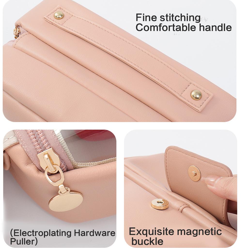 Large Capacity Cosmetic Organizer With Multiple Pockets PU Handbag For Travel Toiletry Storage And Portable Makeup Bag
