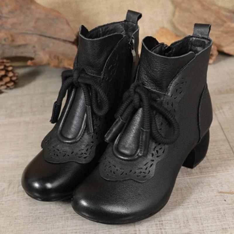 2025 Herbst Damenstiefel Lederpumps für Damen Stiefeletten mit mittlerem Absatz Reißverschluss Europäische Damenschuhe PU-Absatzstiefel Retro-Damenschuhe