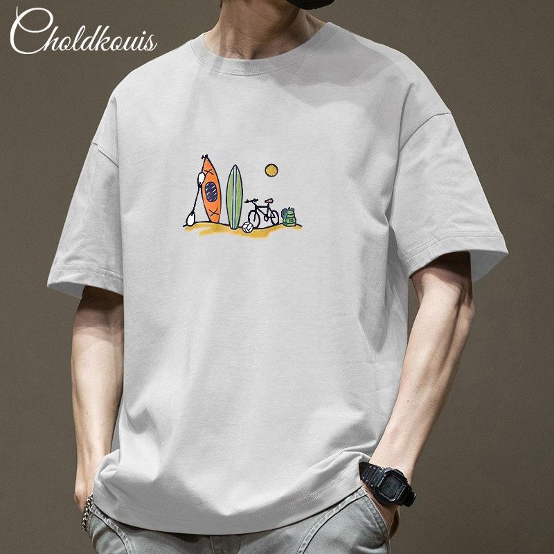 

Men Outdoor Sport Cartoon Graphic T Shirt Crew Neck Short Sleeve Loose Casual Summer Travel Street Top S белый