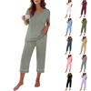 Women Casual Loose Fit Short Sleeve T Shirt and Capri Pants Loungewear Set Homewear Soft Fabric Comfortable Fit