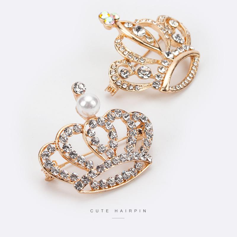 Brooch Women's Accessories High-end Crown Small Neckpin Dress Brooch Sweater Suit Pin Crystal Pearl Neckpin