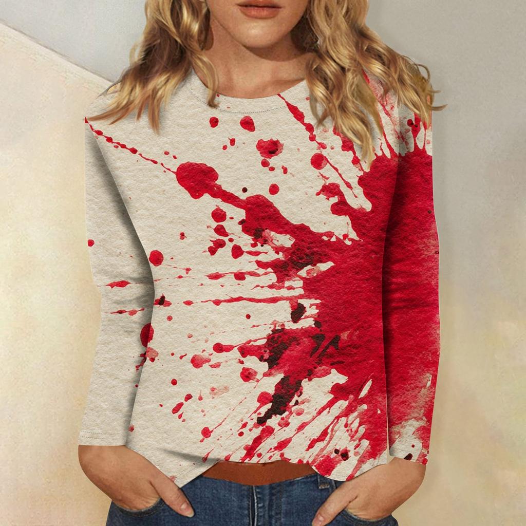 Women's Long-sleeved Loose-necked Halloween Print Casual Top, Suitable for Holiday Parties