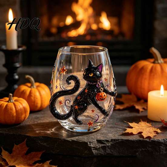 Gotische Bar-Accessoires Halloween Glasbecher Geprägte Kürbis Geist Katze Fledermaus Trinkglas Vintage-Thema Gruselige Stiellose Getränkebecher