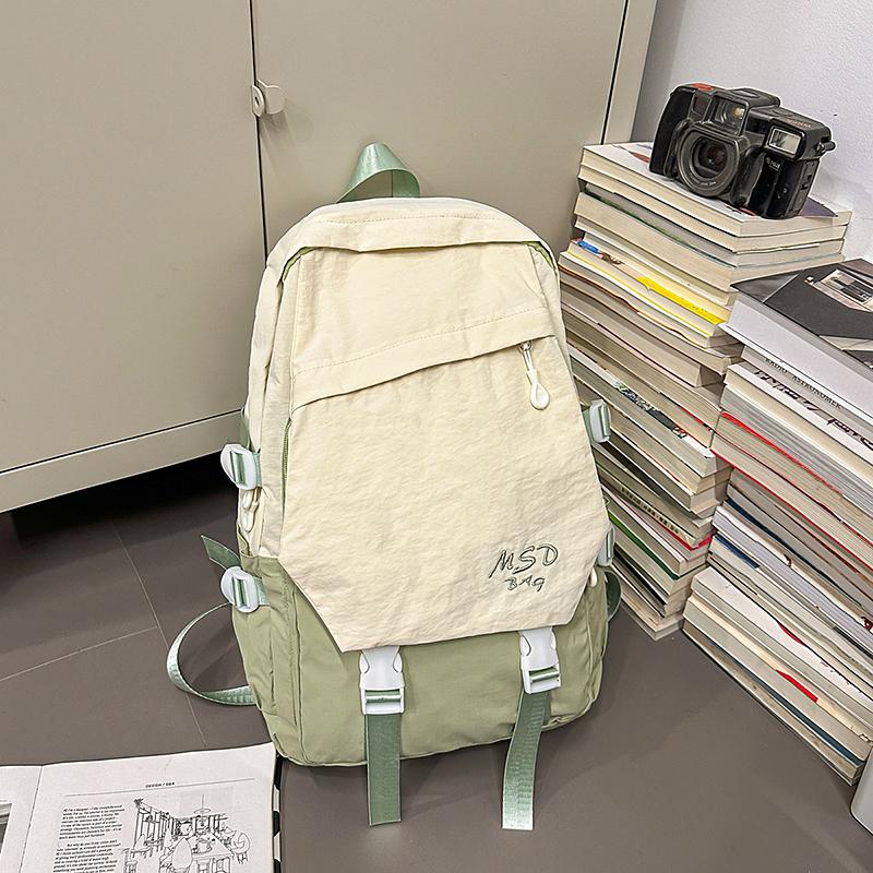 Women Contrast Color Backpack Junior High School Student Schoolbag Large Capacity Outdoor Mountaineering Backpack