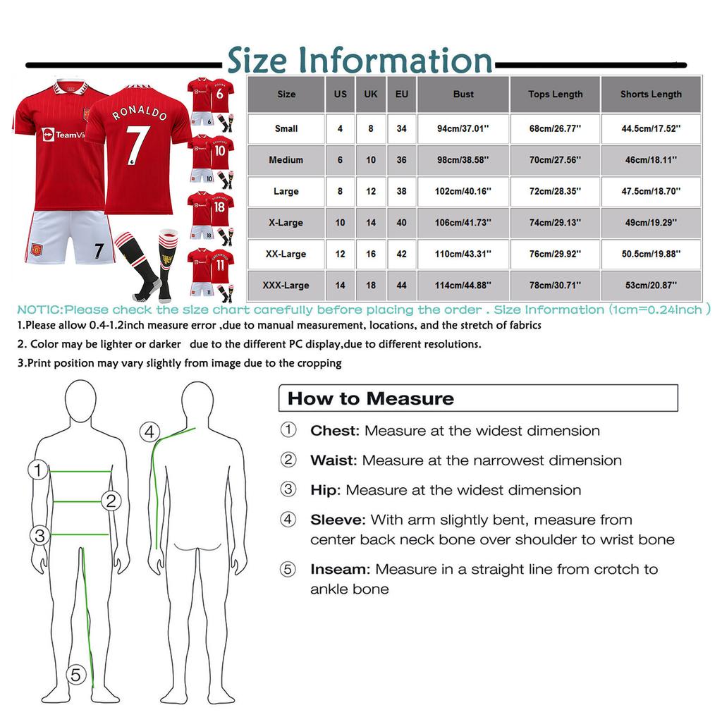 22/23 Manchester-United Home Football Jerseys Shorts Socks Set New  Shorts Socks Adult Sizes Outfits