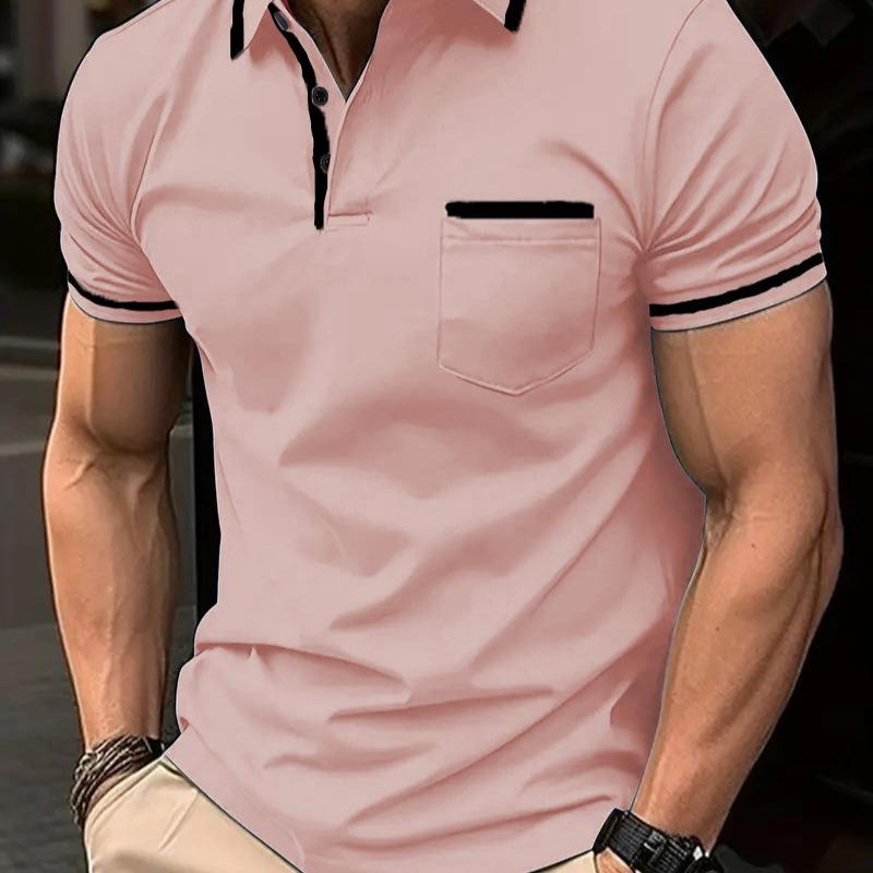 Camisa Polo de Verano Europea y Americana con Bolsillo de Botón Camisa Polo Deportiva para Hombre