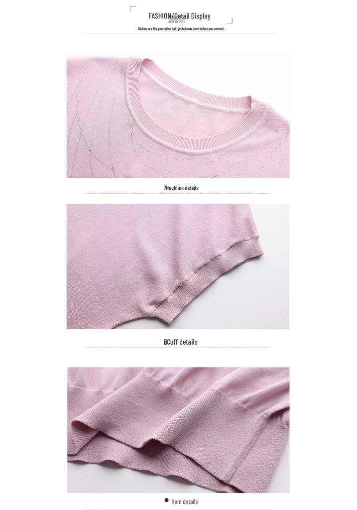 2026 Sommer-Eis seide Kurzarm Stricktop für Frauen mittleren Alters und ältere Frauen, Lockeres Plus-Size T-Shirt