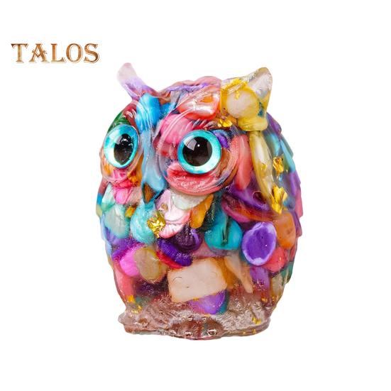 Ornament de bufniță din cristal natural Figurină de bufniță din rășină realizată manual cu pietrișuri de cristal în interior Ornament de bufniță colorată de colecție pentru decorarea interioară, vindecarea Reiki