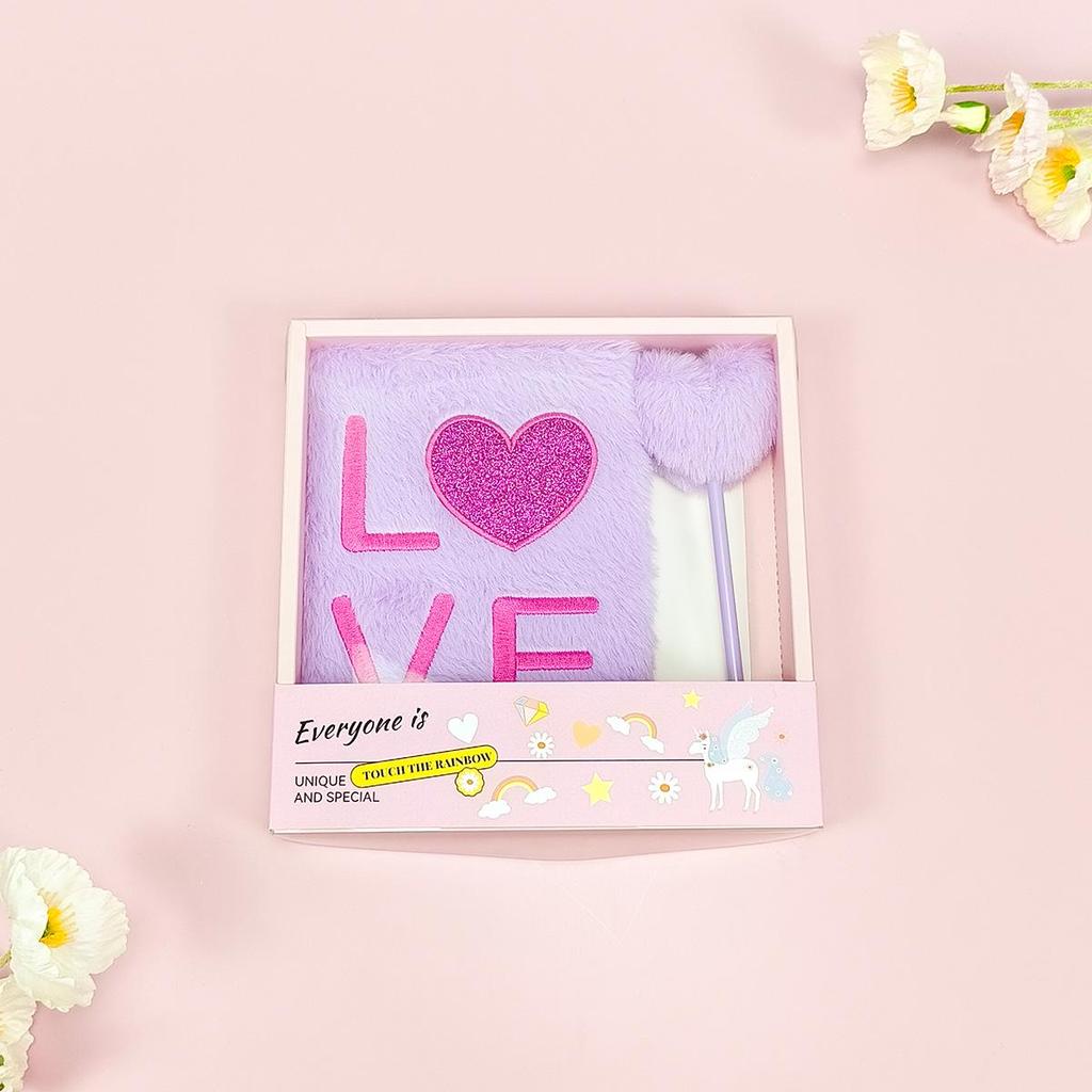 Glitter Heart LOVE Notebook: Fluffy, Fresh Girly Diary with Little Rabbit Fur - Perfect for Qixi Festival Lovers