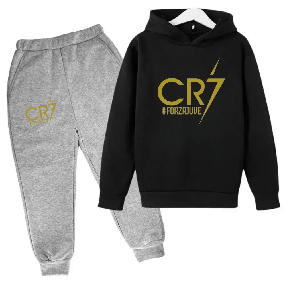 Ronaldo CR7 Estampado Ídolo del Fútbol Ropa Sudadera para Niños Conjunto de 2 Piezas Traje de Pantalón Chándal para Niños Niños Niñas Ropa Chándales Deportivos