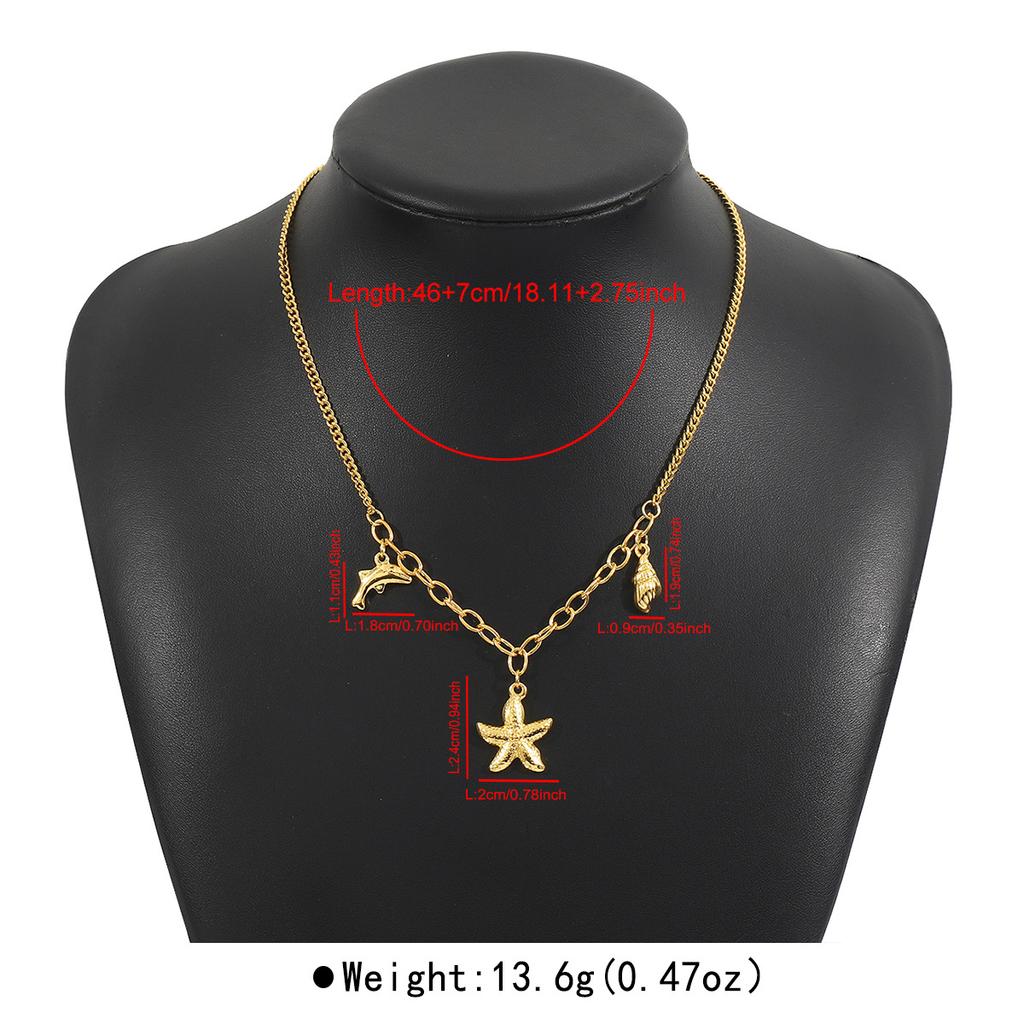 Women Fashion Exquisite Luxury Starfish Conch Dolphin Pendant Bracelet Necklace Retro Ocean Vacation Style Jewelry For Women