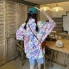 Casual Loose Fit Shirt for Women - Short Sleeve Flower Printed Summer Top