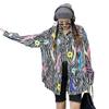 Thailand Tide Brand Autumn New Heavy Industry Bead Printing Long-sleeved Shirt Women's Medium and Long Loose Shirt Cross-border