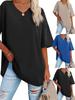 Women's Cotton V Neck Oversized Half Sleeve T Shirt Loose Tunic Top