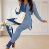 Women Plus Size Printed Half Zip Long Sleeve Long Top And Fitted Pants Two Piece Set