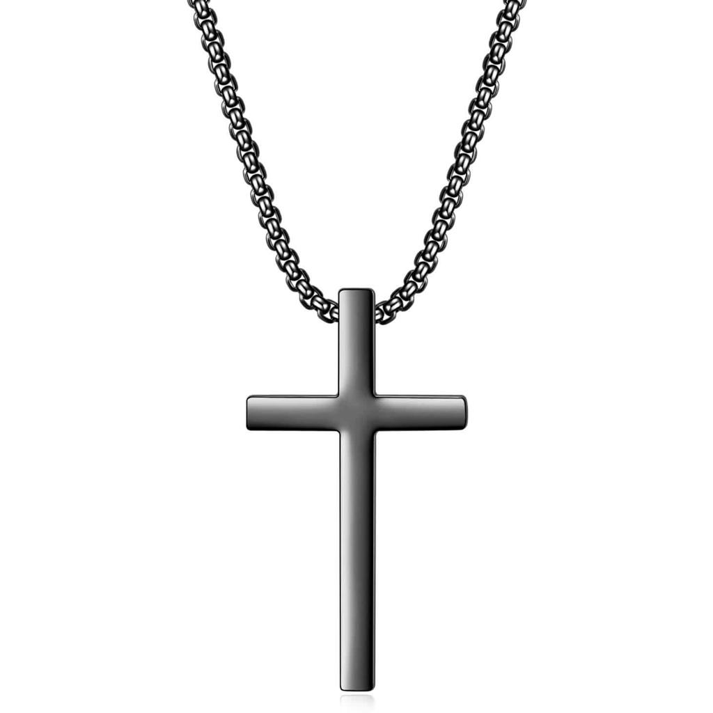 VQYSKO Simple Cross Stainless Steel Men's Necklace Pendant Titanium Steel Necklace Accessories