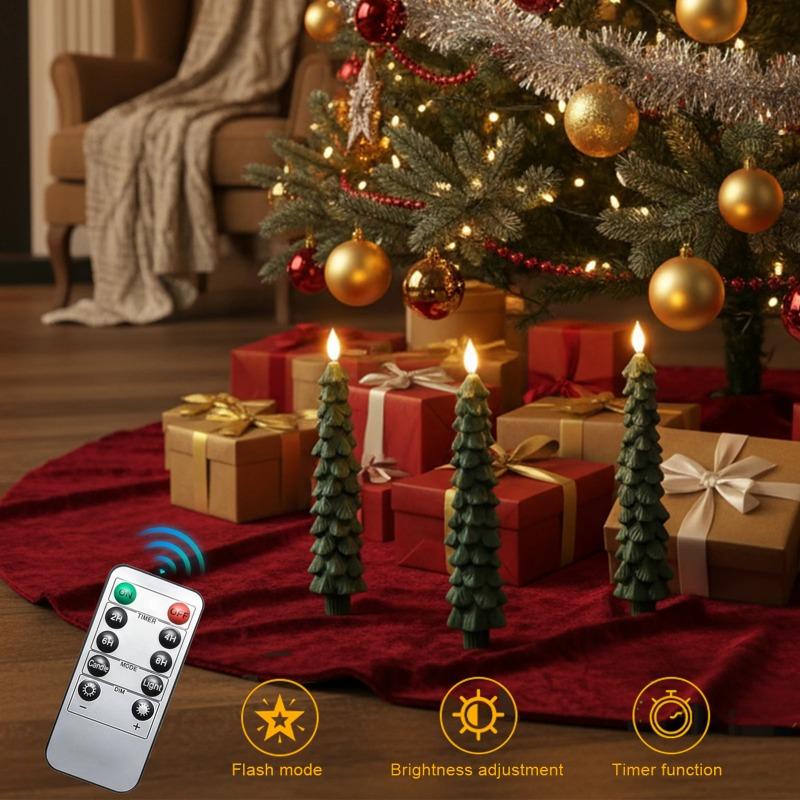 LED Christmas Tree Flameless Taper Candles Waxy Flameless Taper Candles Flickering Window Candle for Christmas Decor