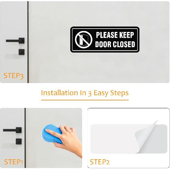 4 Pack- Please Keep Door Closed Signs Self-Adhesive, 8x3Inch Acrylic Keep Door Closed Sign for Business Store, Shop, Cafe, Office, Restaurant