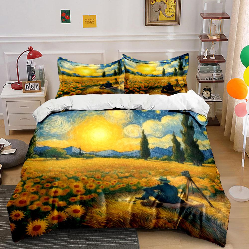 Sunflower Field Artistic Trio Set Kid'S And Adults' Bedroom Decor, Exquisite Three-Piece Bedding Set Gift