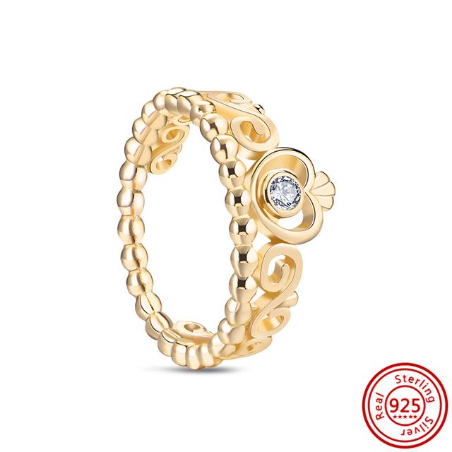 Authentic 100% 925 Sterling Silver Princess Regal Crown Heart Sparkling Zircon Luxury Circle Rings Women Wedding Jewelry
