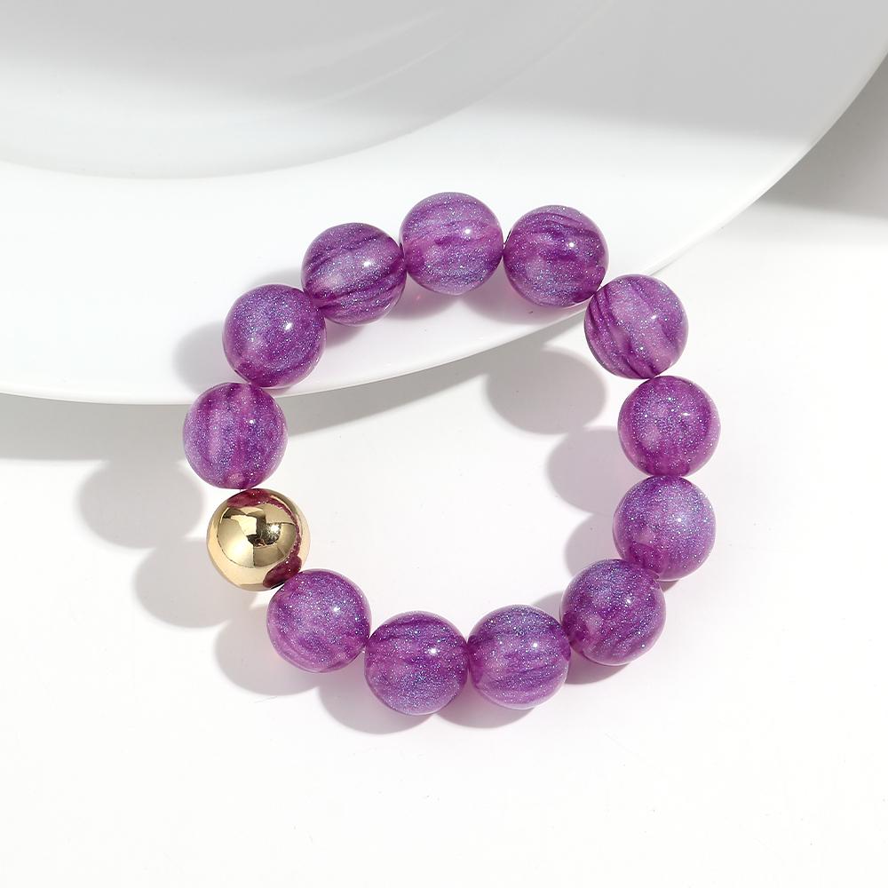 Fashion Acrylic Big Round Beaded Bracelet for Women Simple Glitter Colorful Handmade Strechy Bracelets Jewelry Accessories Gift