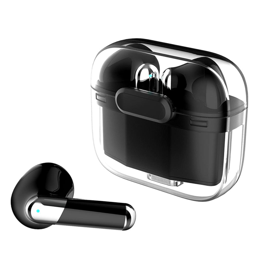 Language Translator Earbuds Bluetooth 5.3 Support 144 Languages Wireless Translator Earphone with Transparent Case Black