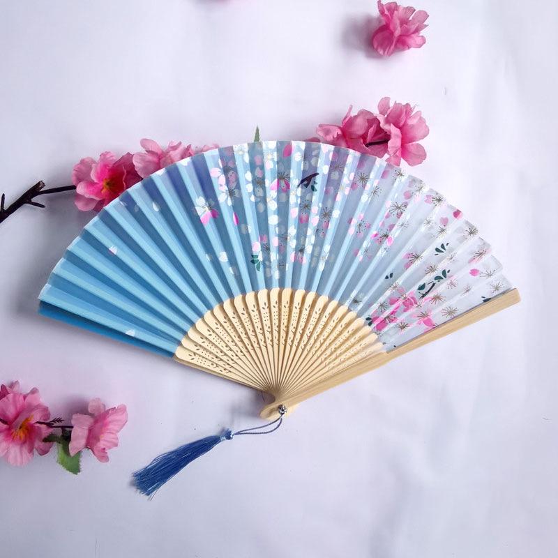 Vintage Bamboo Silk Women's Folding Fan - Portable Dance Gift