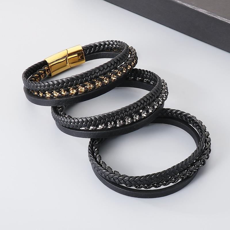 Kalen Stainless Steel Braided Leather Bracelet for Men Classic and Distinctive Cowhide Leather Bracelet Jewelry Rock Accessories
