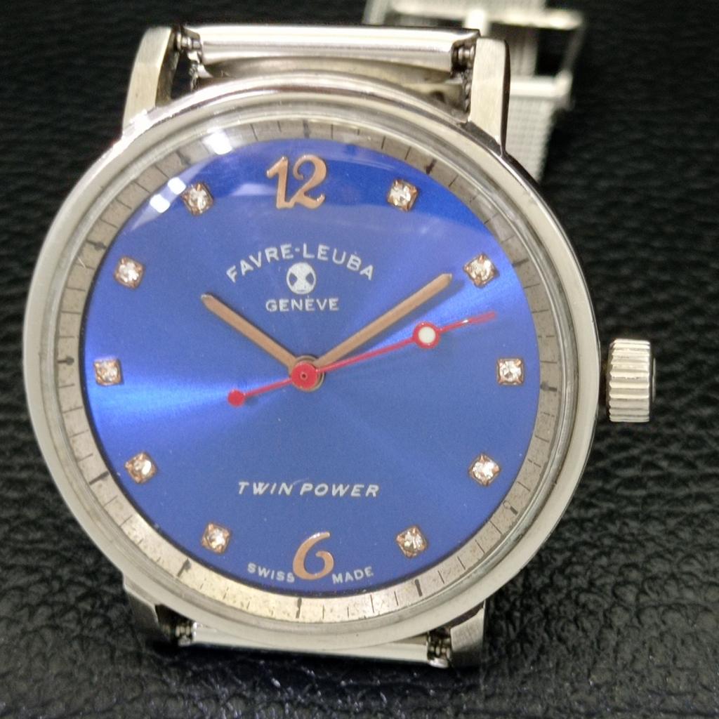USED FAVRE LEUBA TWIN POWER HAND-WINDING SWISS MENS BLUE DIAL WATCH a433018-2 R114-a433018
