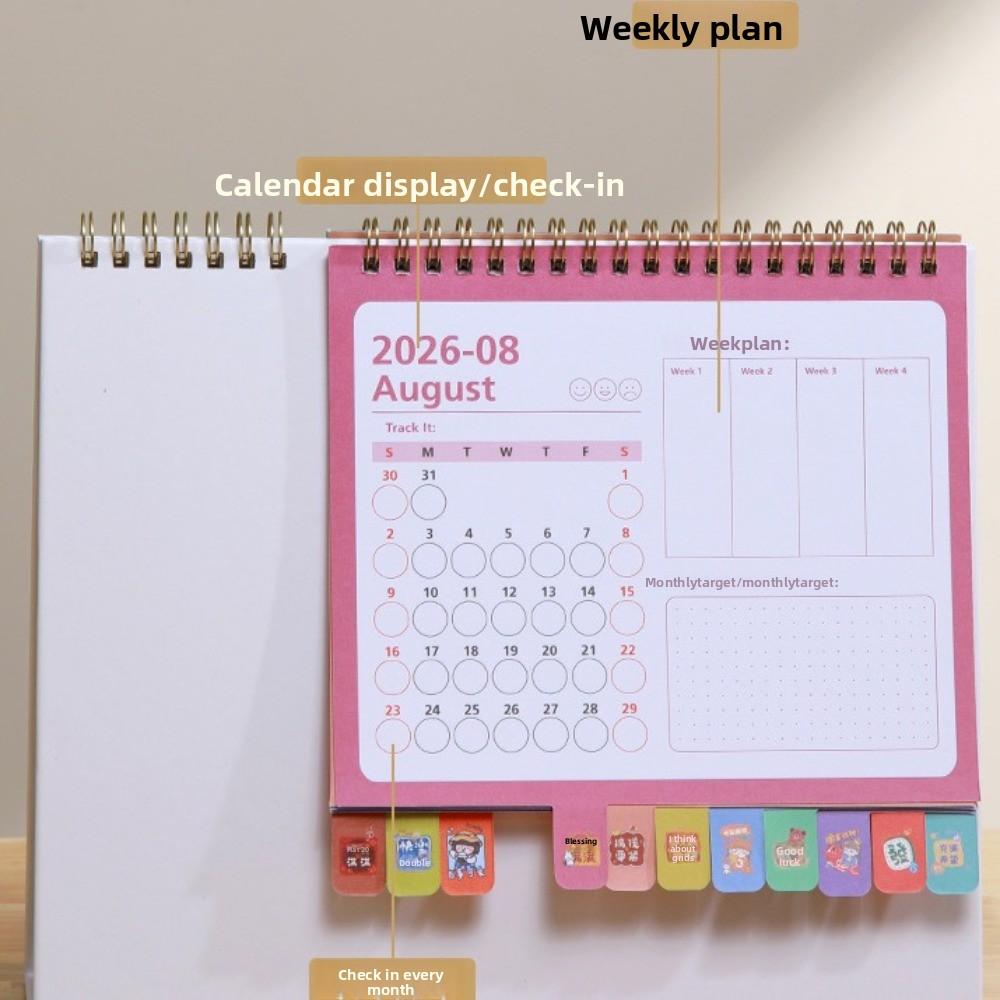Coil Binding 2026 Desk Calendar Month Date Display Standing Flip Calendar Daily Planning