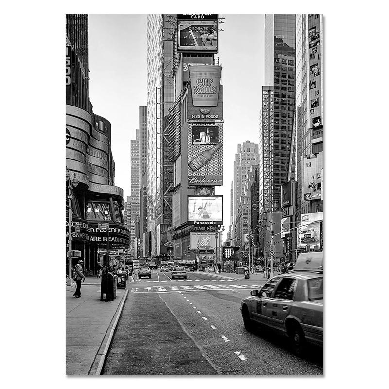 New York Picture Black and White Wall Art for Living Room Decorative Painting Canvas Poster Street Sign Building  Wall Decor