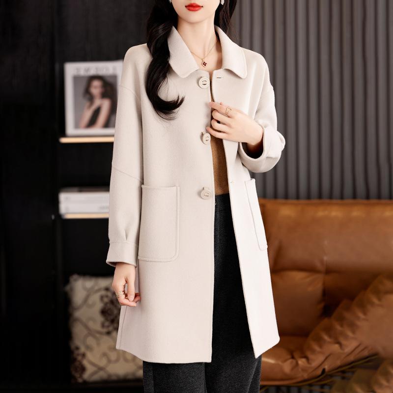 Red Design Double-sided Wool Coat Women's Autumn and Winter New Medium and Long Wool Coat