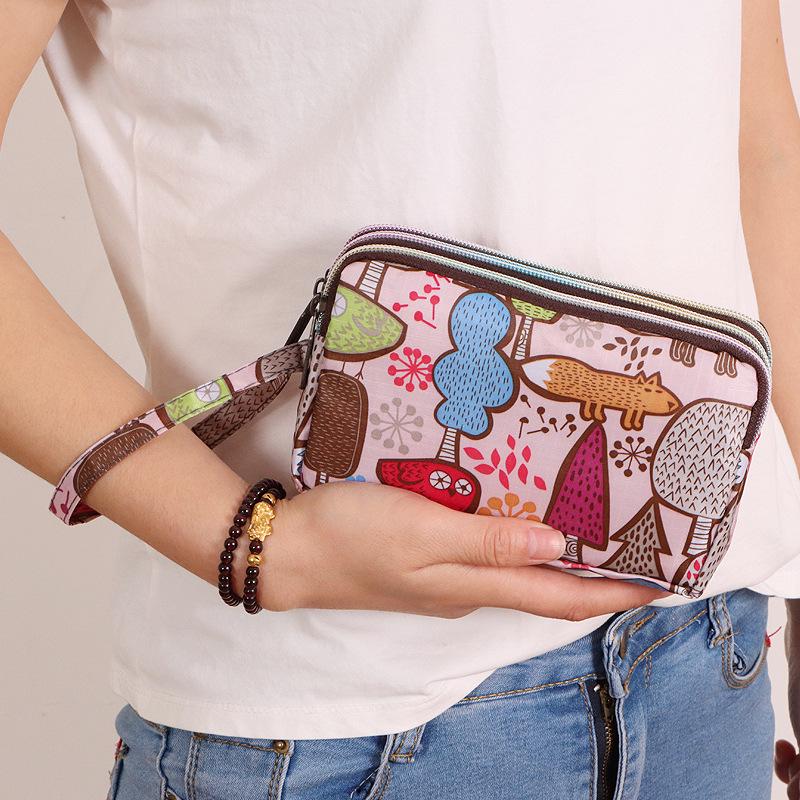 Mode Tryck Multifunktionell Clutch: Trelagers telefonväska, lång plånbok, myntfack, handväska - Rymmer stora telefoner