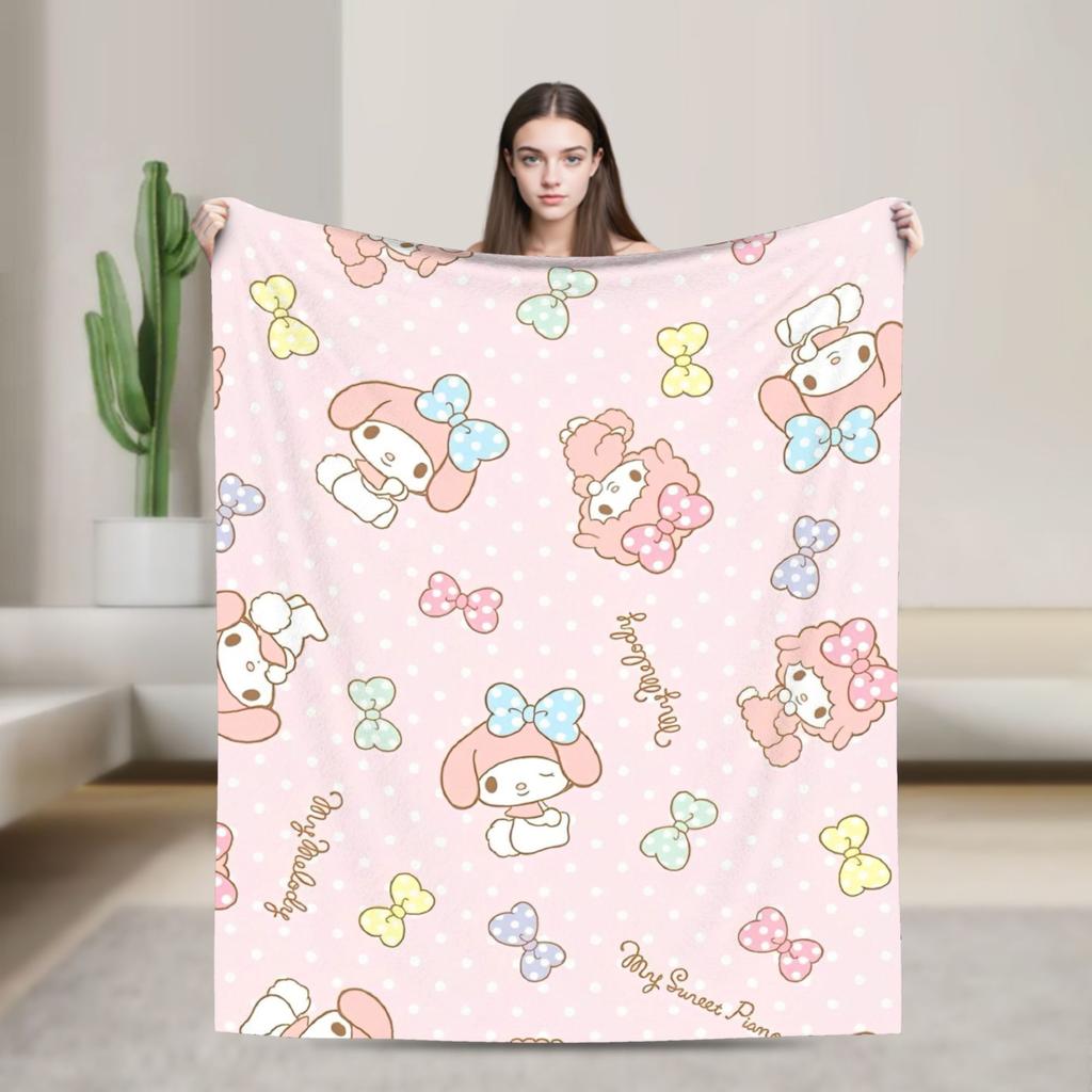 Kawaii My Melody Blanket Flannel Spring/Autumn Anime Multifunction Warm Throw Blanket for Sofa Car Rug Piece