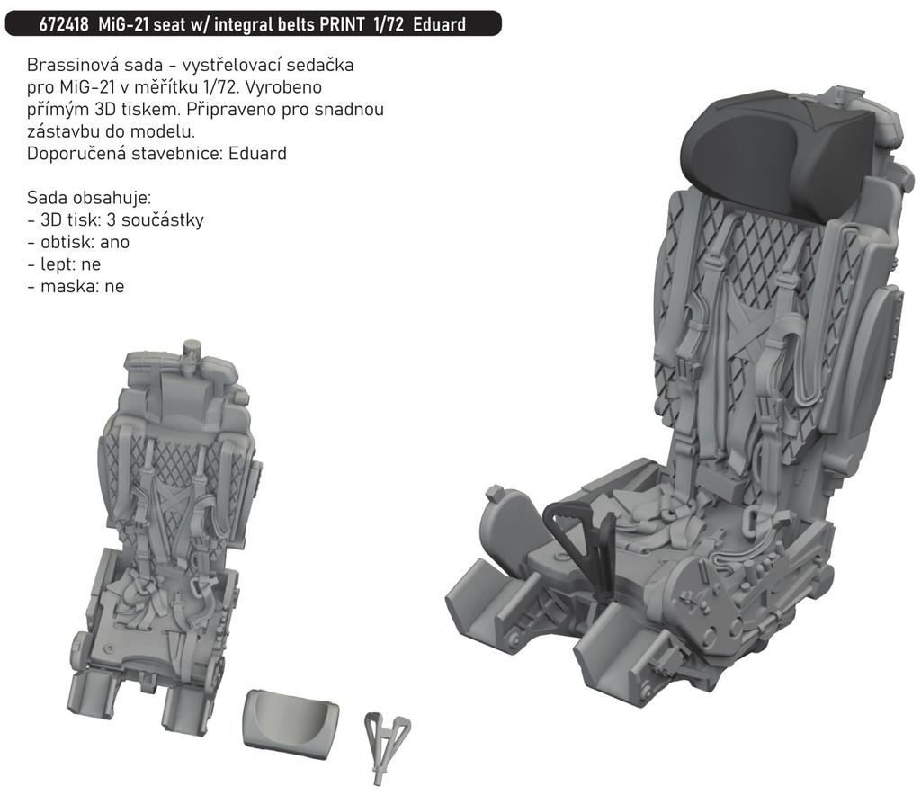 Eduard Ejection Seat with Belt Mold Plastic Model Parts EDU672418 1/72 MiG-21 (for Eduard) (Airplane)