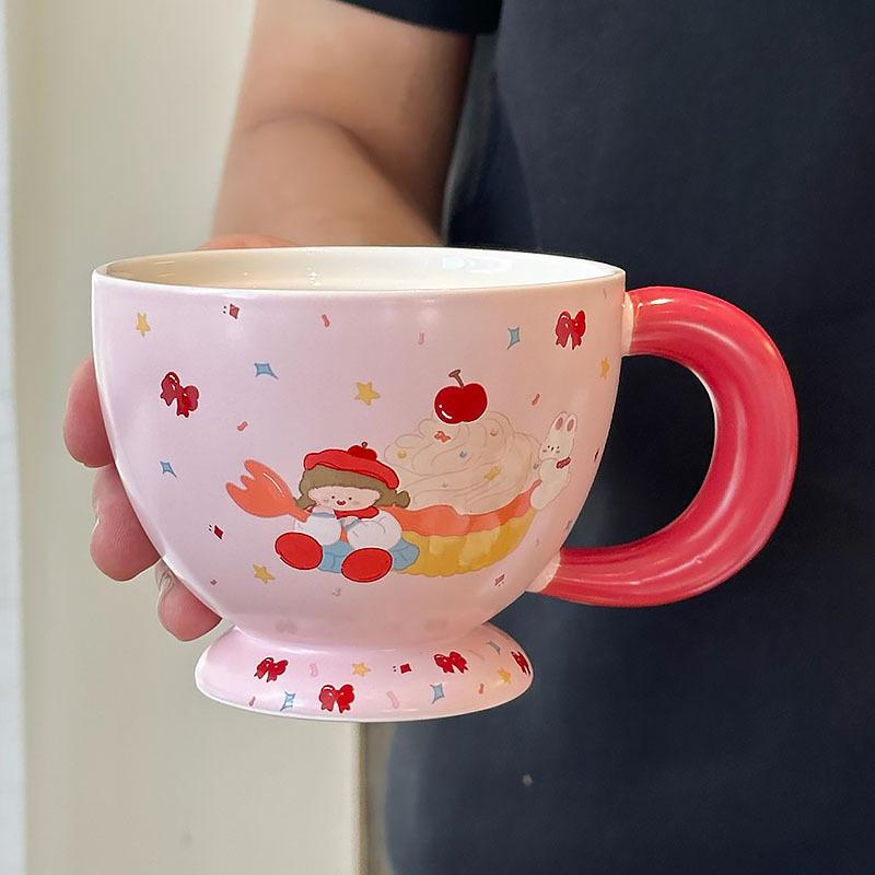 

Household Drinking Cup with High Appearance and Beautiful Mug Gift for Girls In Office with Lid Spoon 350ML