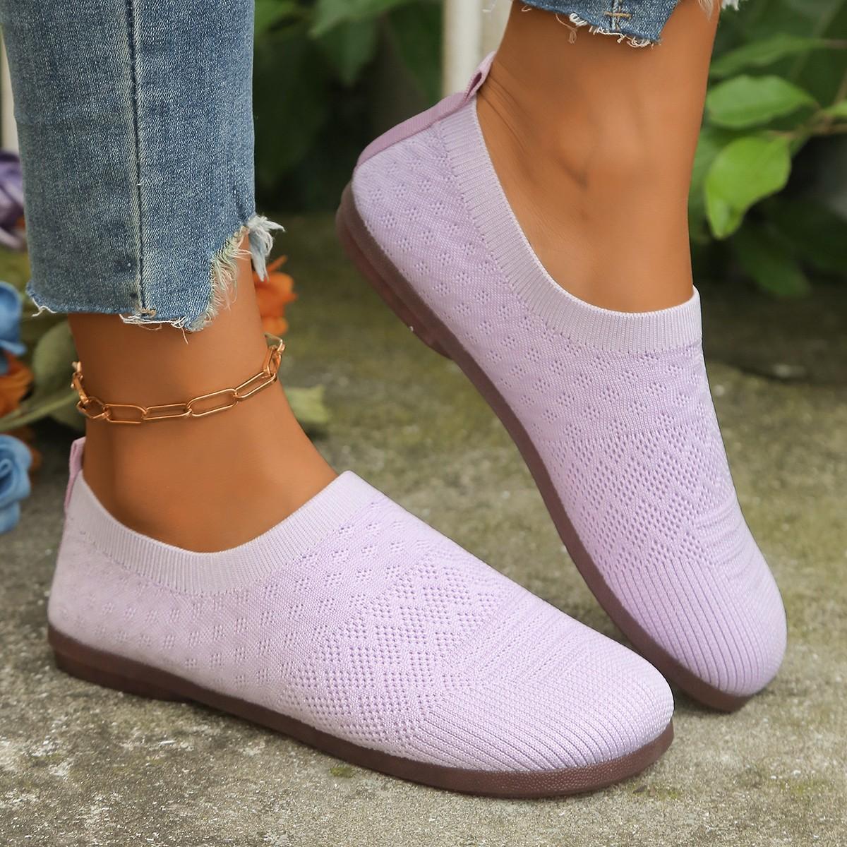 

Одиночные туфли женские весна 2025 новые вязаные ленивые однопедальные плоские шапочки повседневные туфли для бабушек 43