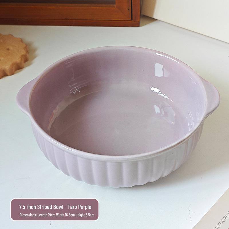 

Versatile Double-Ear Ceramic Bowl for Air Fryers, Microwaves, Baking, Salads, and Steamed Eggs