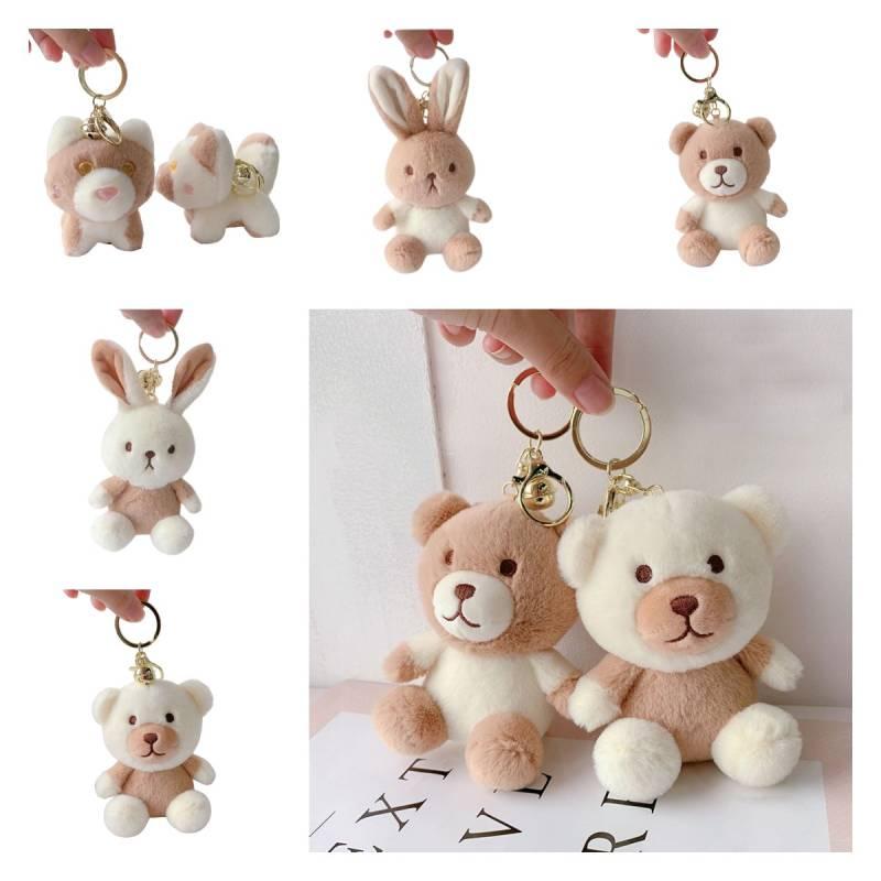 Milk Tea Bunny Plush Keychain With Short Plush Material For Teen Gift