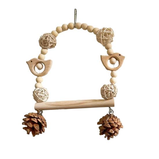 Ahşap Papağan Salıncağı Kuş Salıncağı Tünekli Muhabbet Kuşları Oyun ve Çiğneme Oyuncağı Kuş Kafesi Oyuncağı Konur Kuşları Kakadular İspinozlar Sultan Papağanları İçin