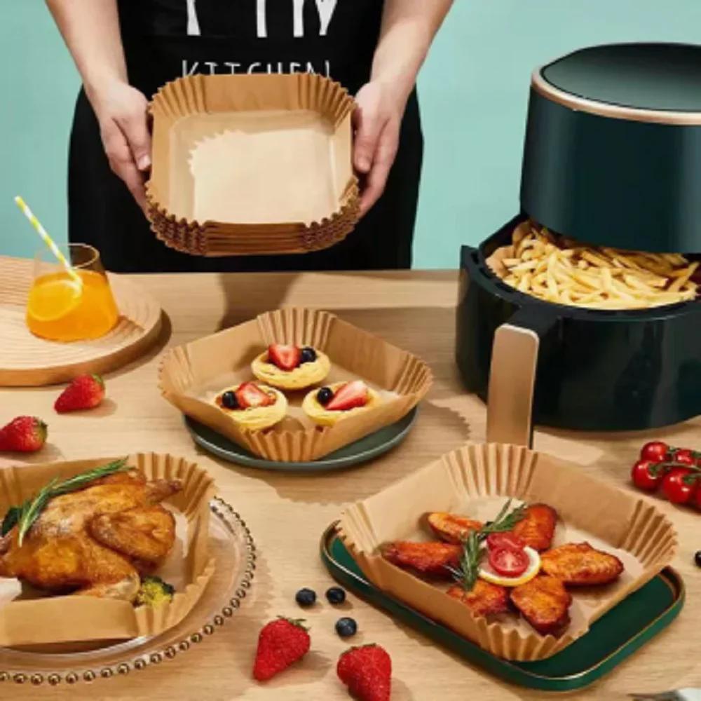 50~300pcs Air Fryer Grease Absorbent  For Household Baking Pans With Thickened Silicone Paper Pads