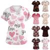 Women's Fashion Short-Sleeve Valentine's Day Print V-Neck Pocket Workwear Top