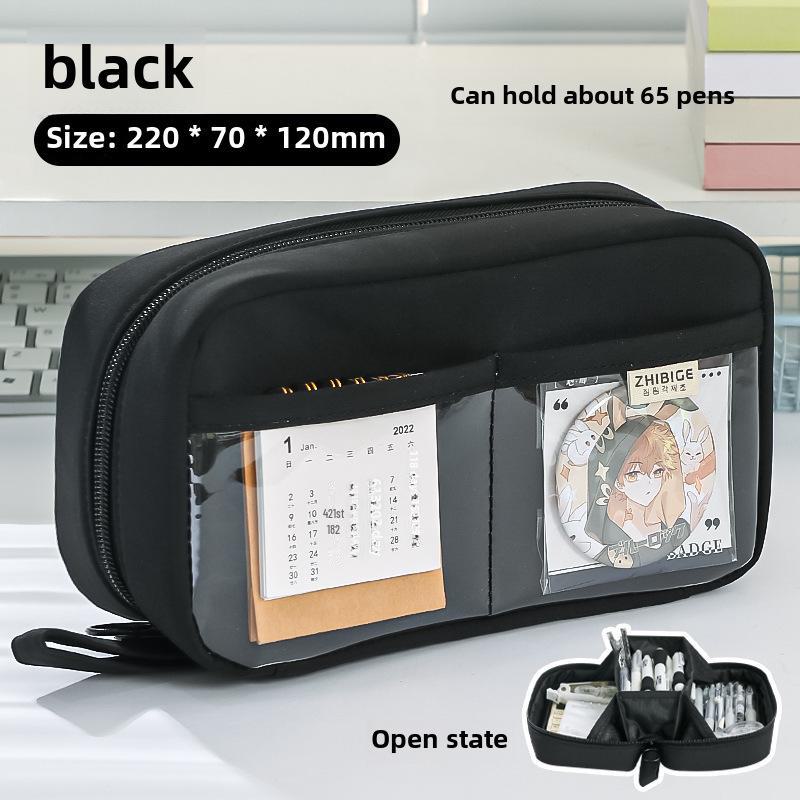 "2024 Volcano Transparent & Dirt-Resistant Pencil Case for Female Students - Large Capacity, High-Value Stationery Box"